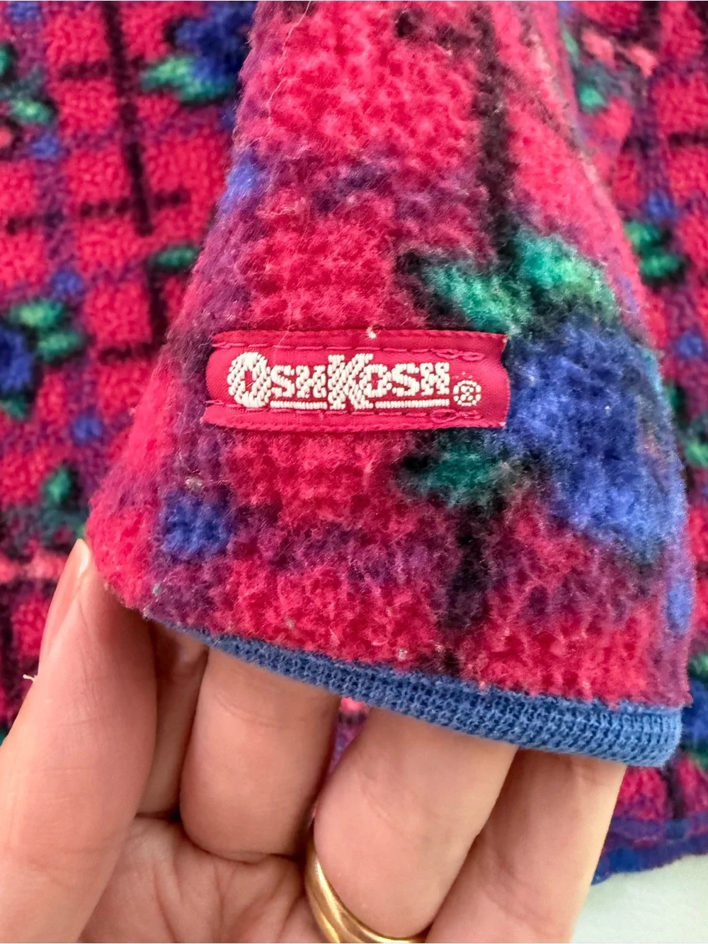 Vintage 80s 90s Oshkosh Fleece Floral Sweater Pink Blue - Girls Sz 5 Made in USA